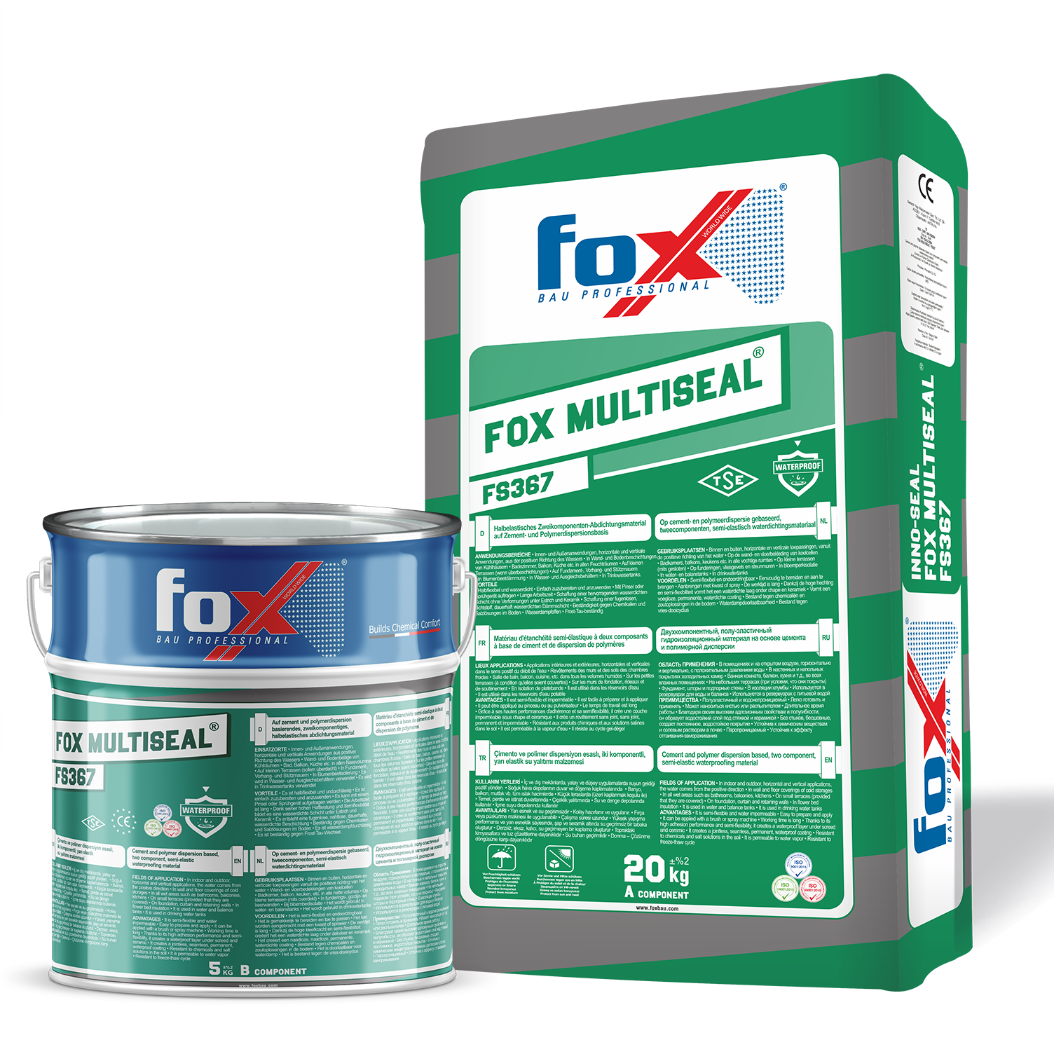ცემენტო-პოლიმერული ჰიდროიზოლაცია - FOX MULTISEAL FS367 25kg — თხევადი ჰიდროიზოლაცია
